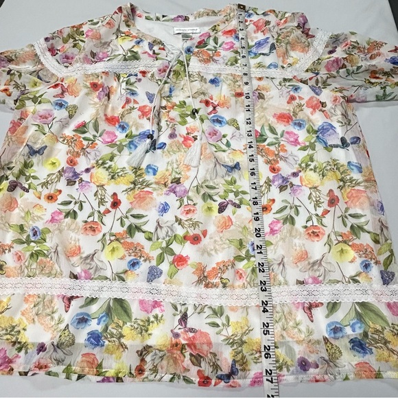 Womens Floral Butterfly Tunic Top Size XL Pullover Long Sleeve Fairy Cottage - Picture 10 of 13